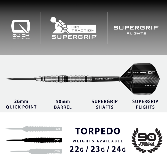 Harrows SUPERGRIP QP Torpedo Steeldart-Set 22, 23 oder 24 Gramm